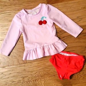 Cherry Swimsuit 2 Piece Rashguard Pink